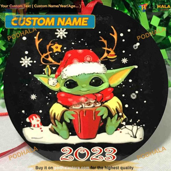 Green Baby Yoda Christmas 2023 Ornament, Personalized Family Decor