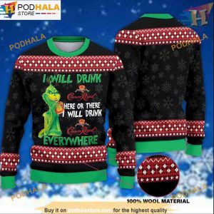 Grinch Drink CrownRoyal 3D Sweater, Funny Sweater