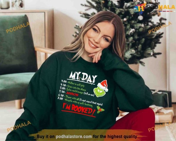 Grinch My Day I’m Booked Crewneck Christmas Sweatshirt, Family Christmas Gifts