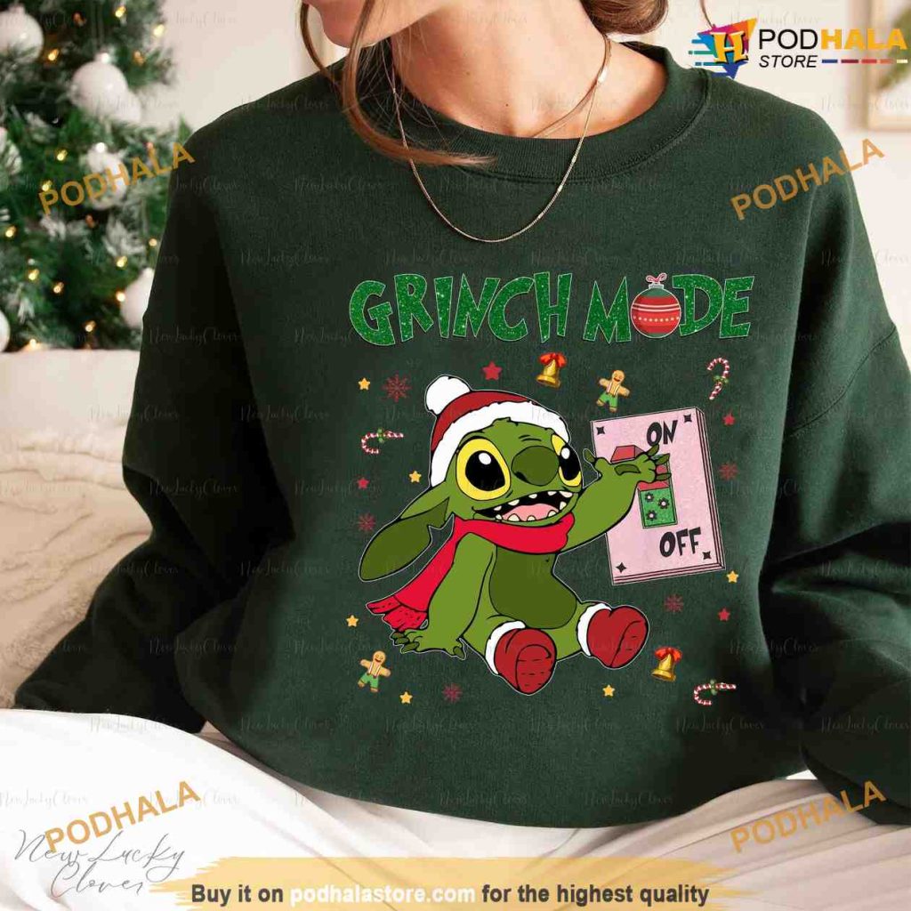 Grinch Stitch Mode Christmas Sweatshirt, Grinch Christmas Gifts