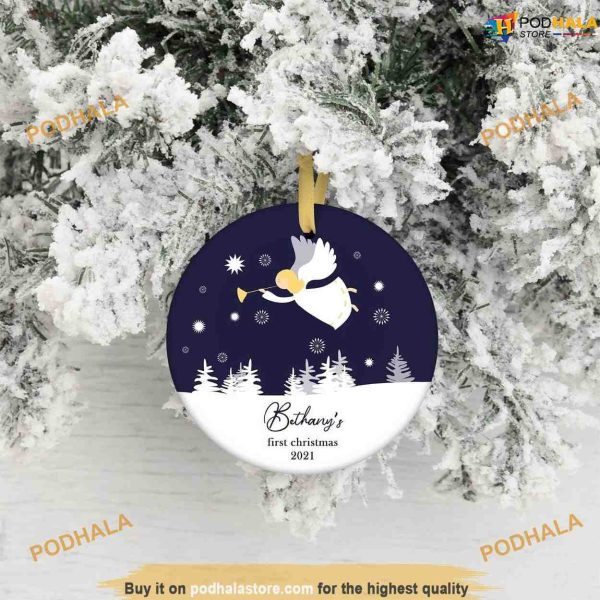 Guardian Angel Baby First Christmas Ornament, Personalized Family Bauble