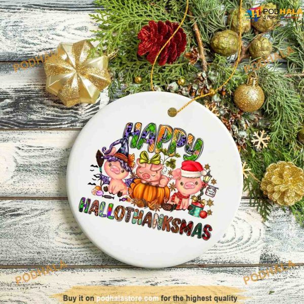 Hallothankmas Festive Pigs Ornament, Funny Christmas Ornaments