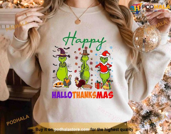 Happy Hallothanksmas Grinch Shirt, Grinch Christmas Sweatshirt