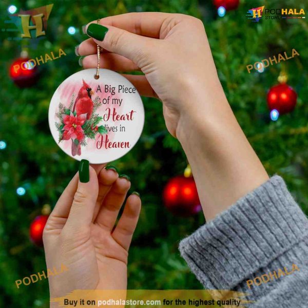 Heart & Cardinal Memorial Christmas Ornament, Family Tree Decoration
