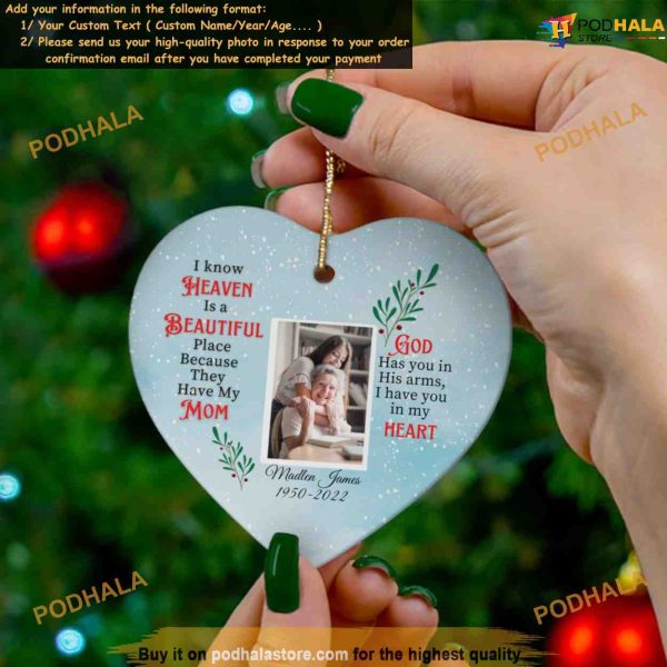 Heart Memorial for Dad & Mom Ornament, Custom Photo Ornaments