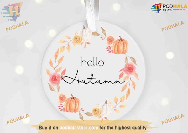 Hello Autumn Circle Ornament, Personalized Family Ornaments