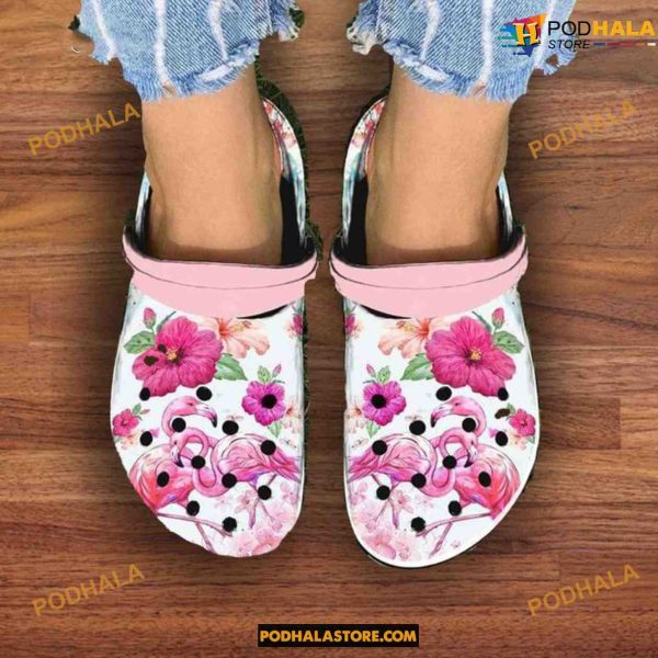 Hibiscus Flowers Flamingo Couple Flamingo Crocs Clog Shoes