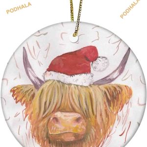 Highland Cow with Hat Christmas Ornament, Custom Family Ornaments