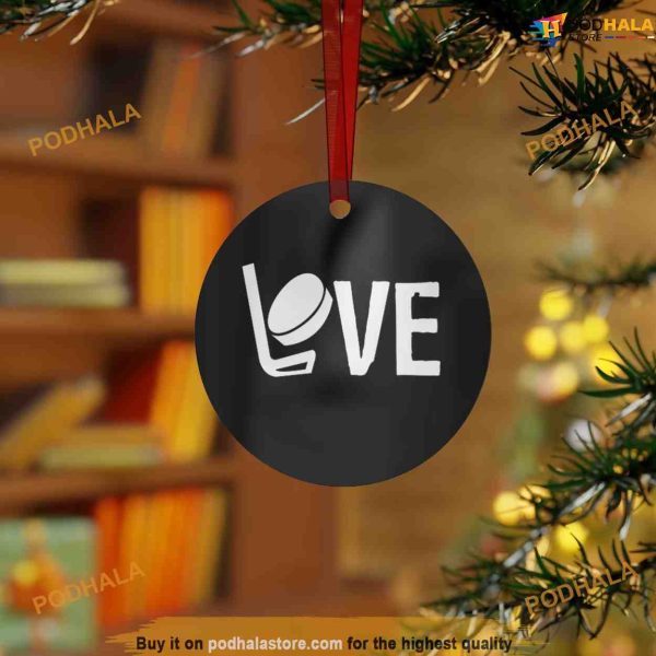 Hockey Love Metal Christmas Ornament, Personalized Family Ornaments