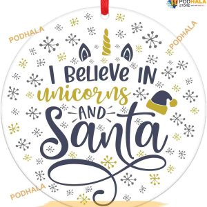 I Believe Unicorn Santa Christmas Ornaments Family Christmas Ornaments