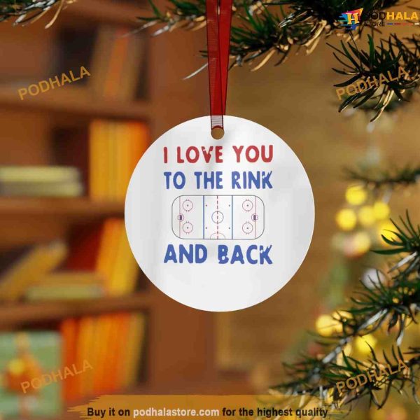I Love You to the Rink and Back Hockey Round Metal Christmas Ornament