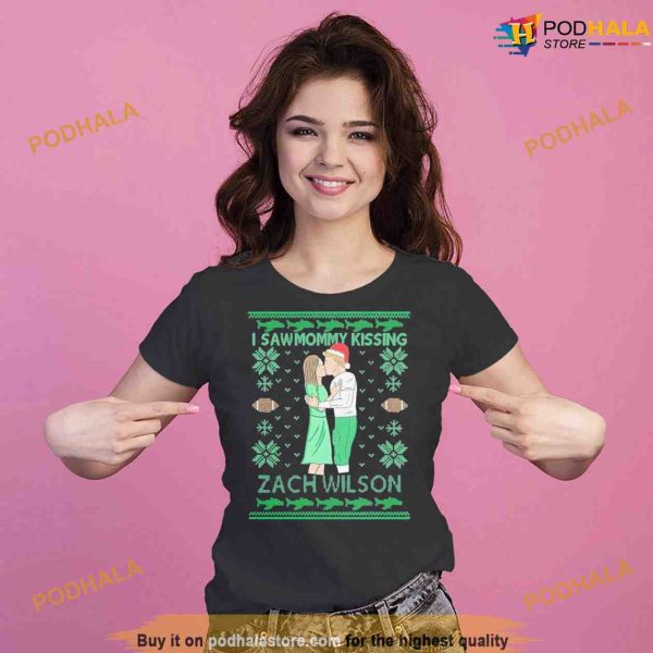 I Saw Mommy Kissing Zach Wilson Funny Christmas Shirt, Xmas Gift Ideas