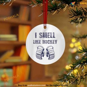 I Smell Like Hockey Round Metal Christmas Ornament