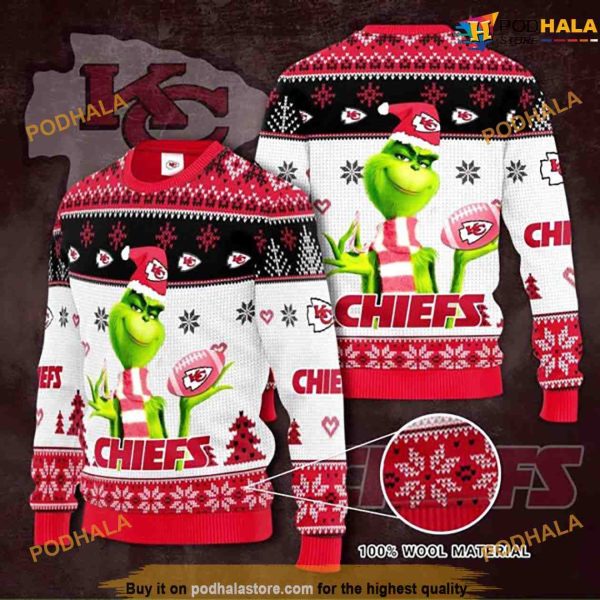 Kansas City Chiefs Knit Grinch 3D NFL Ugly Christmas Sweater