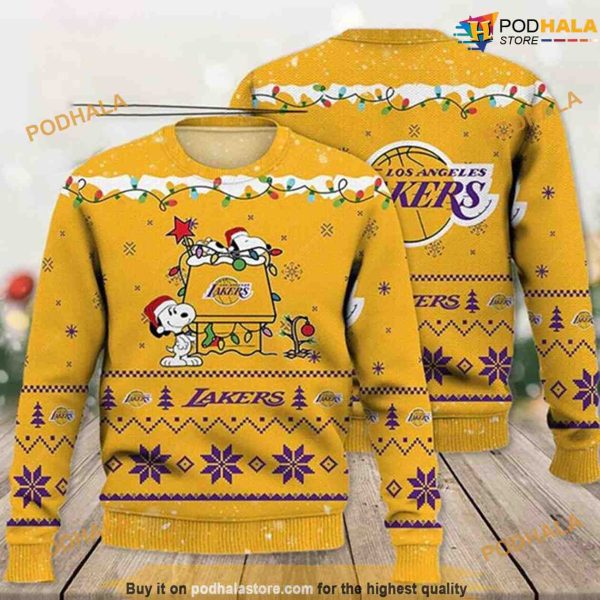 Lakers Los Angeles Lakers Snoopy Funny Xmas Sweater