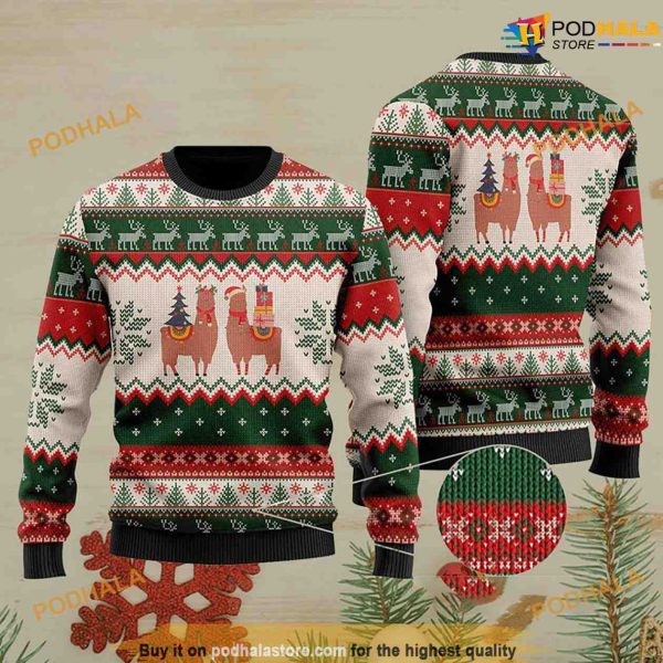 Llama And Christmas Gift And Tree Funny Xmas Sweater