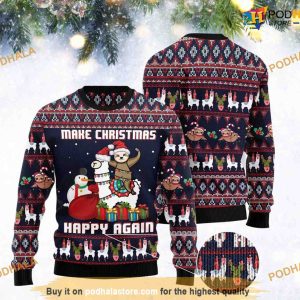 Llama Christmas Llama And Sloth Make Christmas Happy Again Funny Xmas Sweater