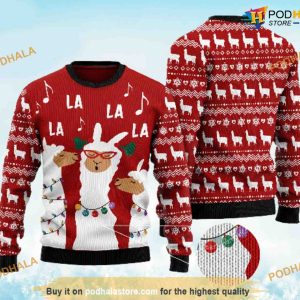 Llama Christmas Three Llamas Singing Christmas Red Funny Xmas Sweater