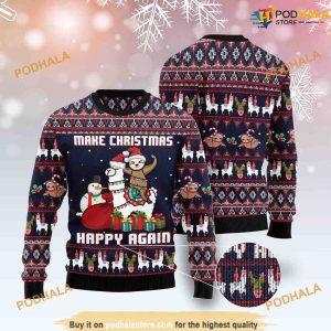 Llama Sloth Make Christmas Happy Again Cute Ugly Christmas Sweater