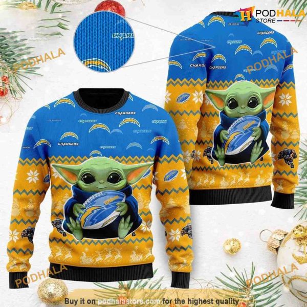 Los Angeles Chargers Baby Yoda Funny Xmas Sweater