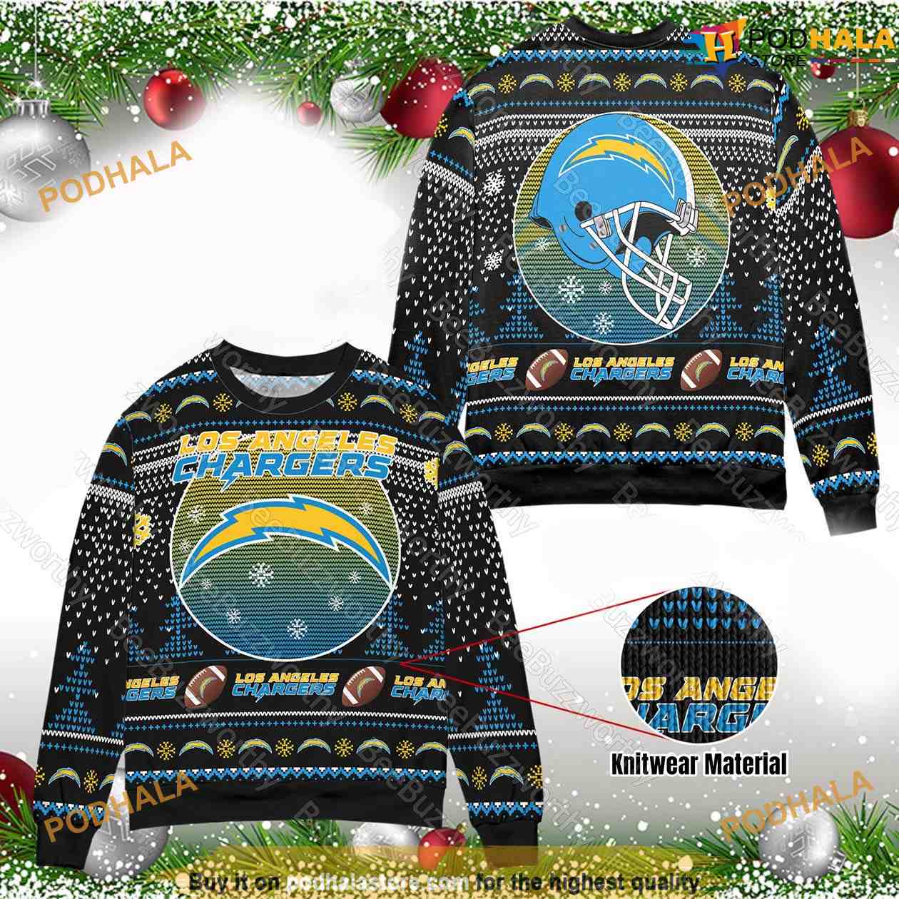 Los Angeles Chargers Dog Family Holiday Ugly Sweater, Size: M