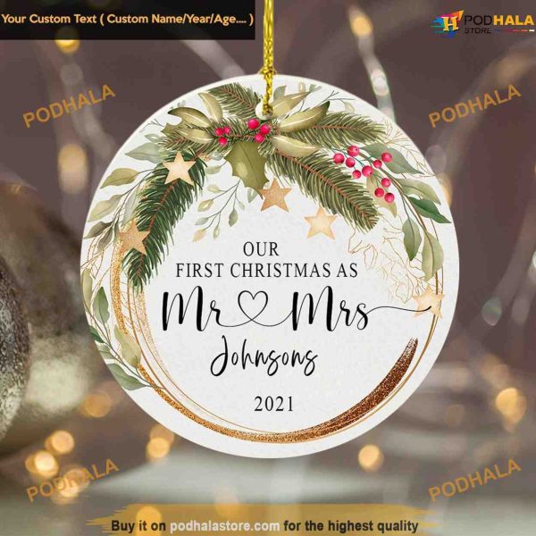 Married Couple’s First Christmas Ornament, Mr. Mrs Celebratory Ornament