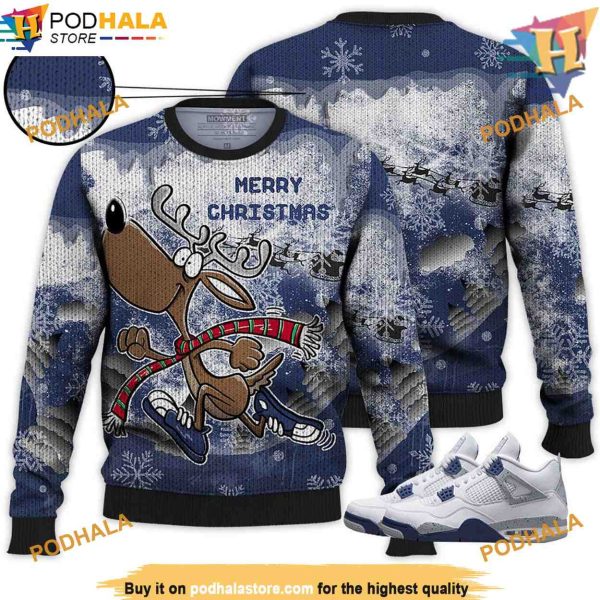 Match Jordan 4 Vintage Reindeer Sweater, Family Ugly Christmas Sweater
