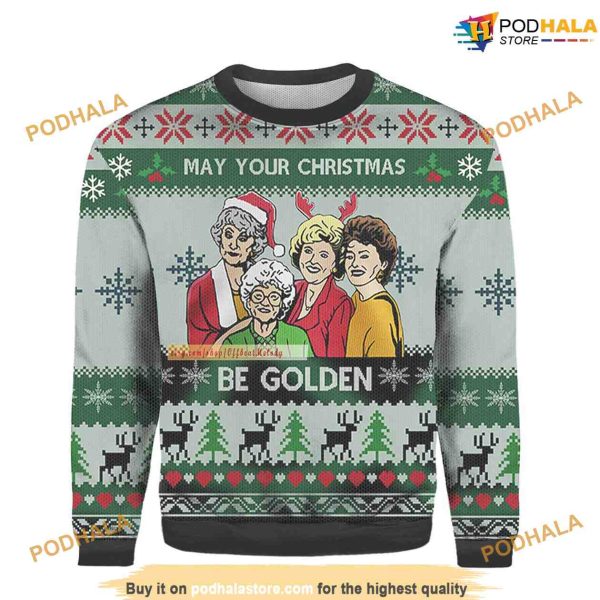 May Your Christmas Be Golden Christmas 3D Funniest Ugly Christmas Sweater