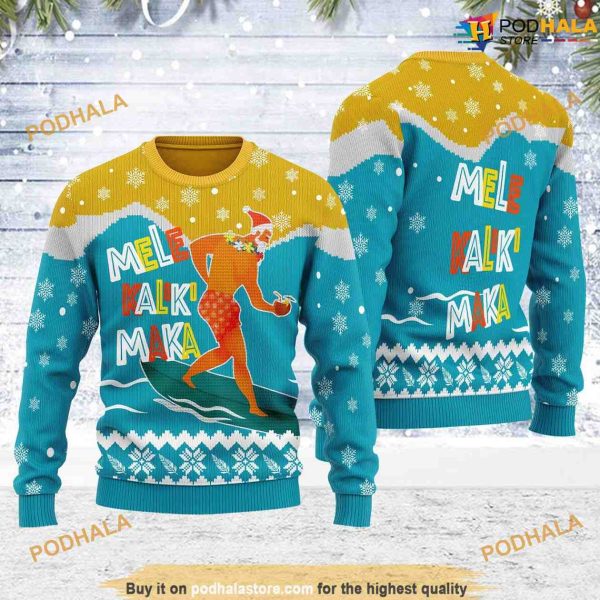 Mele Kalikimaka Surfing Santa Funniest Ugly Christmas Sweater