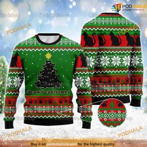 Meowy Black Cat Christmas Tree Funny Naughty Ugly Sweater