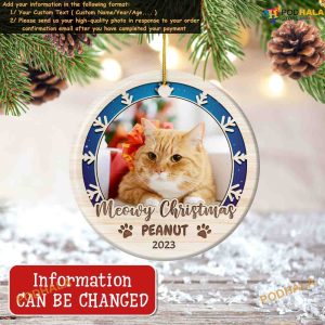 Meowy Christmas Cat Ornament Custom Photo, Gift for Cat Mom