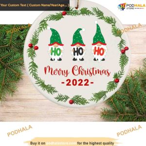 Merry Christmas 2023 Gnomes HoHoHo Ceramic Ornament, Personalized Family Ornaments