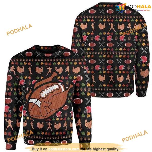 Merry Christmas Funny Turkey Football Cute Ugly Christmas Sweater