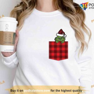 Merry Christmas Grinch in Pocket Sweatshirt Grinch Sweatshirt Womens 2
