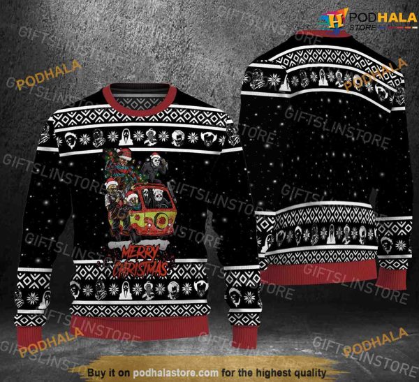 Merry Christmas Killers Horror 3D Funny Womens Christmas Sweater