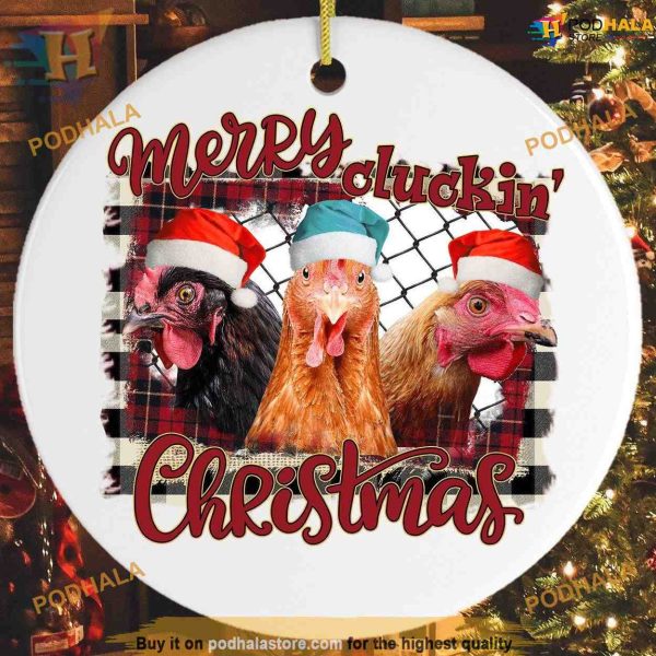 Merry Cluckin Chicken Christmas Ornament, Funny Christmas Ornaments