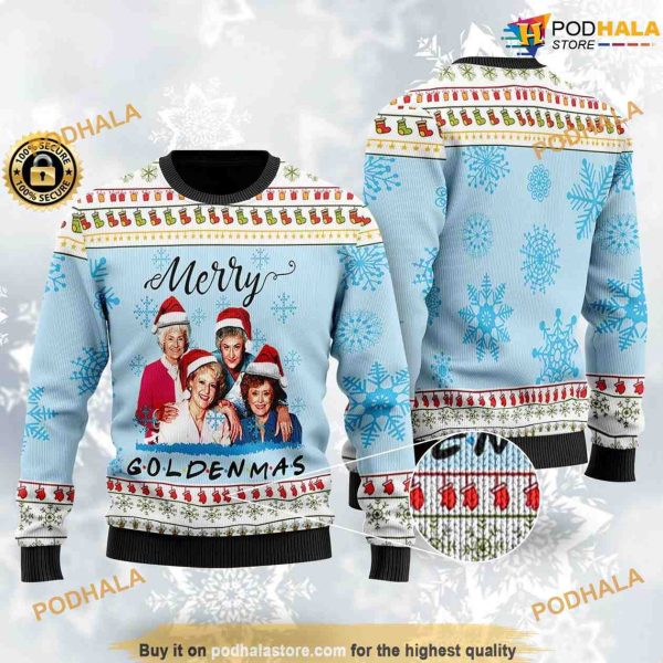 Merry Goldenmas Woolen Xmas Cute Ugly Christmas Sweater
