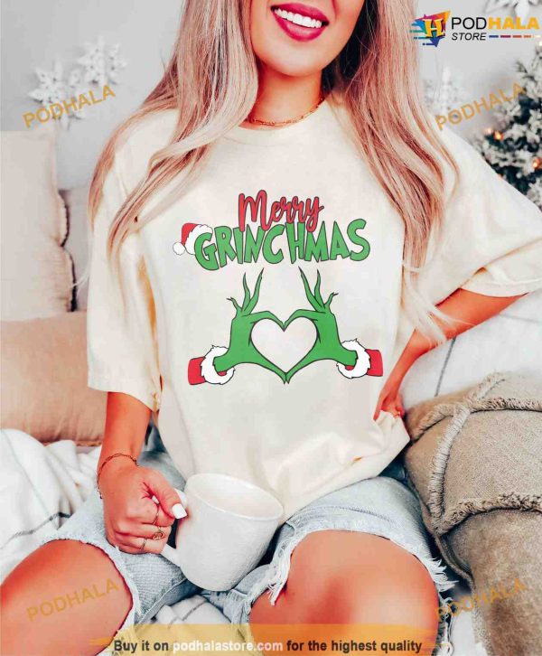 Merry Grinchmas Grinch Heart Hand Sweatshirt, Grinch Christmas Hoodie