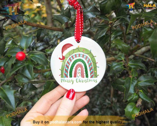 Merry Santa Hat Rainbow Christmas Ornament, Funny Christmas Ornaments