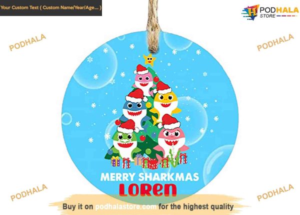 Merry Sharkmas Personalized Festive Ornament, Family Christmas Ornaments