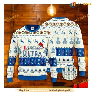 Michelob Ultra Santa Hat Xmas 3D Friends Christmas Sweater