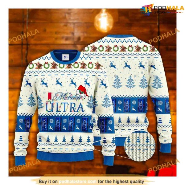Michelob Ultra Santa Hat Xmas 3D Friends Christmas Sweater