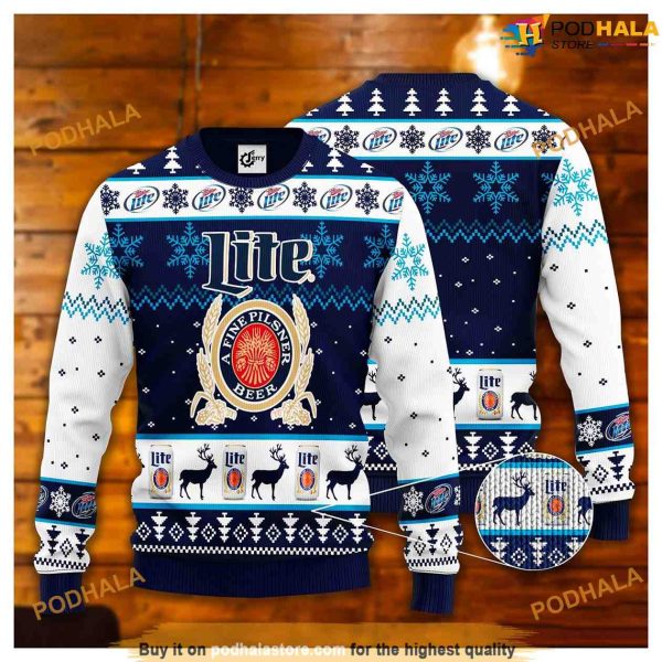 Miller Lite Reindeer Pattern Friends Christmas Sweater