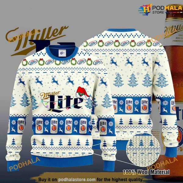 Miller Lite Santa Hat Family Ugly Christmas Sweater