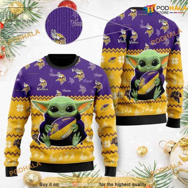 Minnesota Vikings Baby Yoda Family Ugly Christmas Sweater