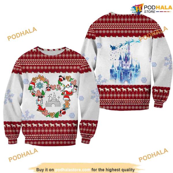Minnie Mouse Pattern Xmas White Pink 2023 Disneys Family Ugly Christmas Sweater