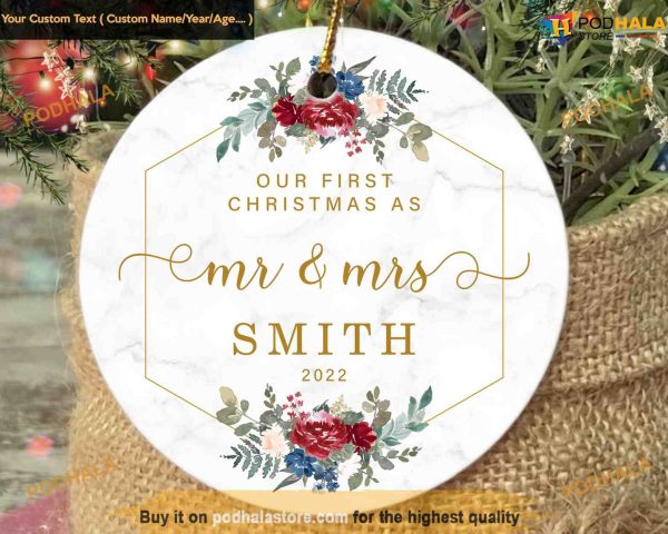 Mr and Mrs First Christmas Ornament 2023, Personalized 1st Christmas Ornaments