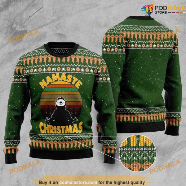 Namaste Christmas Sloth Yoga Christmas Naughty Ugly Christmas Sweater