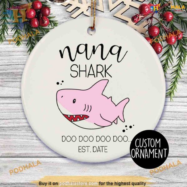 Nana Shark Festive Christmas Ornament, Personalized Family Ornaments
