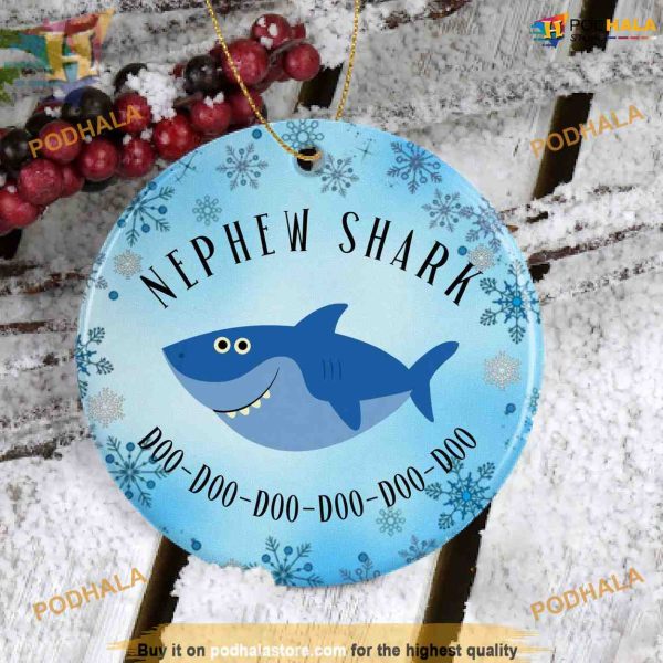 Nephew Shark Christmas Gift Ornament, Custom Family Ornaments